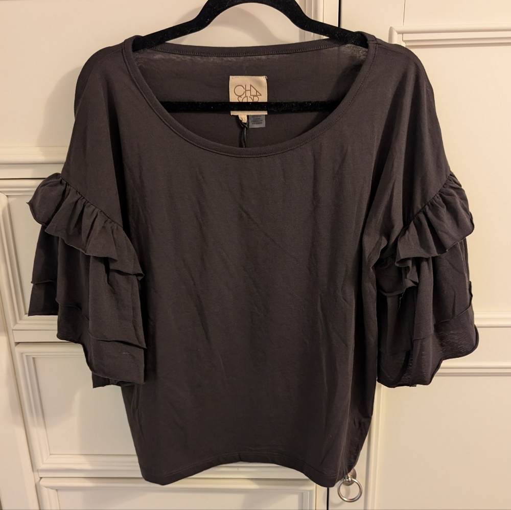 Chaser‎ Dark Gray Ruffle Sleeve Blouse